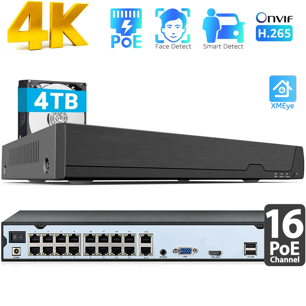 Security Ip Camera - 16채널 4K PoE NVR (8MP/6MP/5MP/4MP/3MP/1080P) PoE